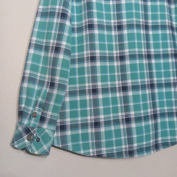 ORVIS | Womens Blue Teal Fleece Lined Plaid Flannel Shacket Snap Button Western - Picture 8 of 13